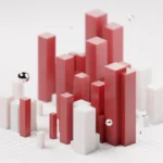 a group of red and white objects on a white surface