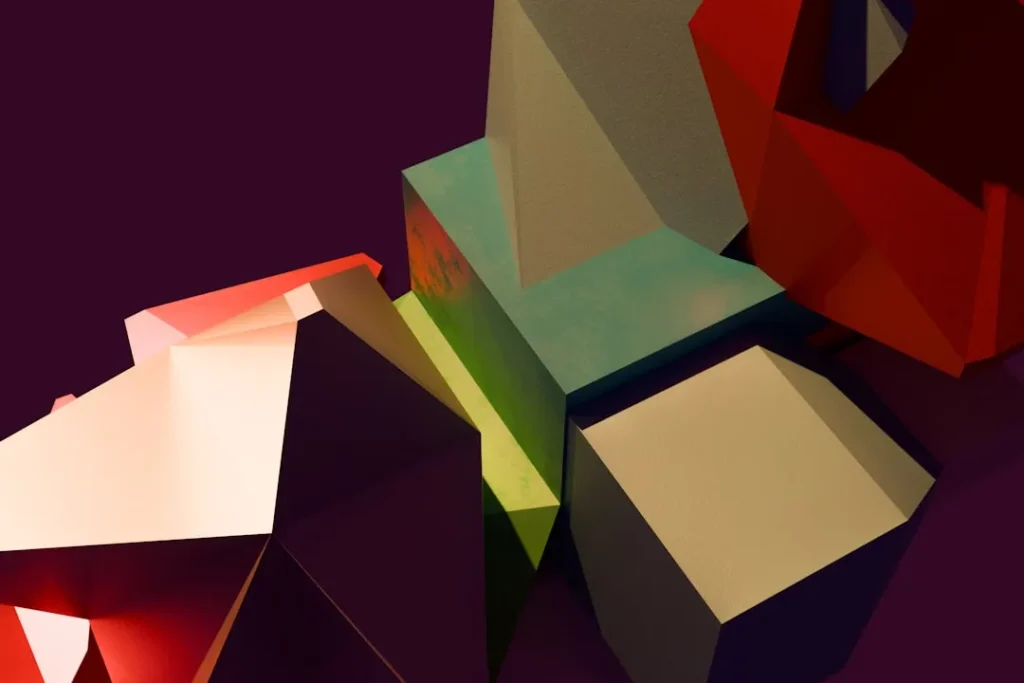 A bunch of different shapes and sizes on a purple background