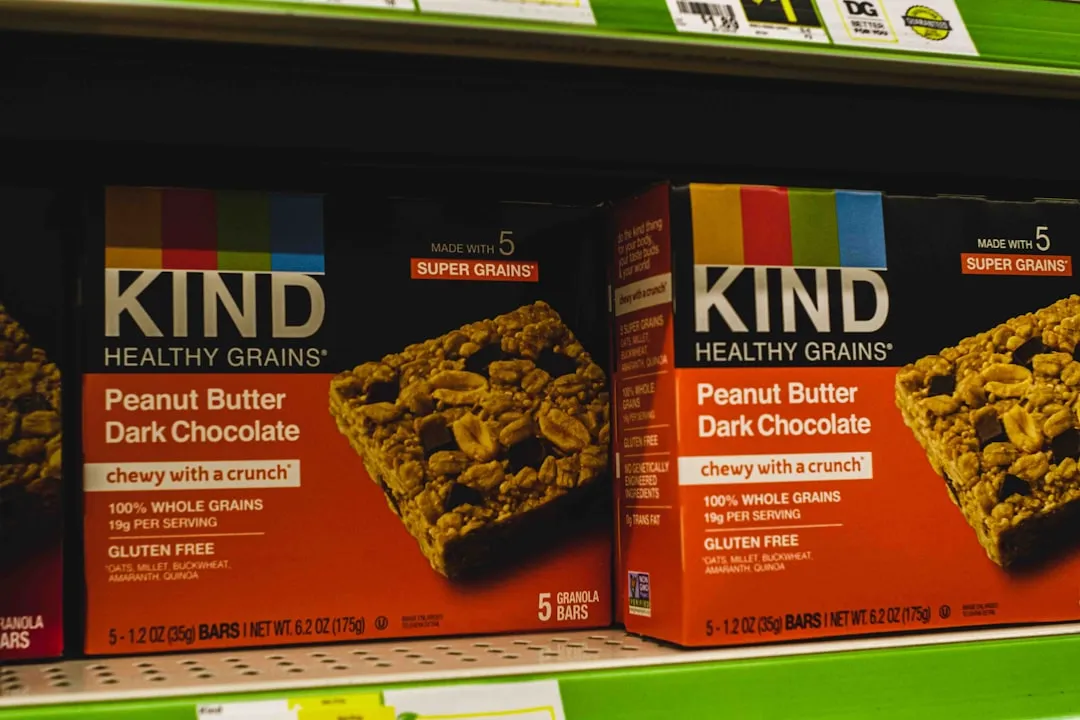 some kind of granola bar on a store shelf