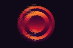 Abstract circular design with a glitch effect