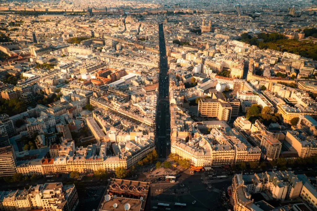 an aerial view of the eiffel tower in paris