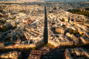an aerial view of the eiffel tower in paris