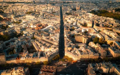 an aerial view of the eiffel tower in paris