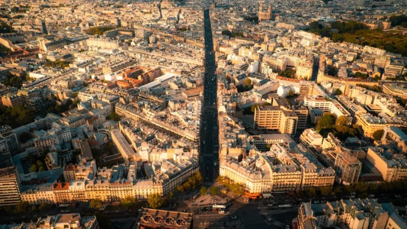 an aerial view of the eiffel tower in paris