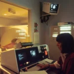 a woman sitting in front of a laptop computer