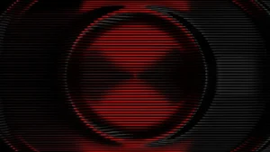 a red and black logo